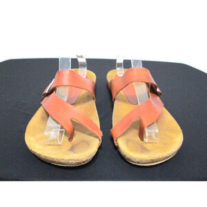 Yokono Spain Brown Leather Cork Sole Toe Loop Slide Sandals Women Sz 9